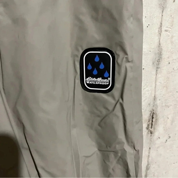 Eddie Bauer Waterproof Pants Mens L Beige Rain Over PVC Elastic Hunting Fishing - Picture 3 of 10